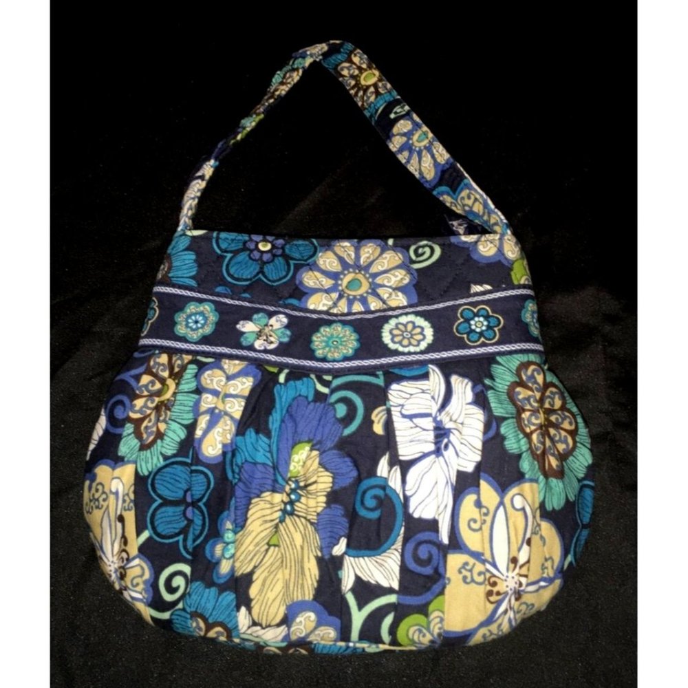 Vera Bradley Mod Floral Blue Hannah Handbag Purse Small Boho Pleated Quilted